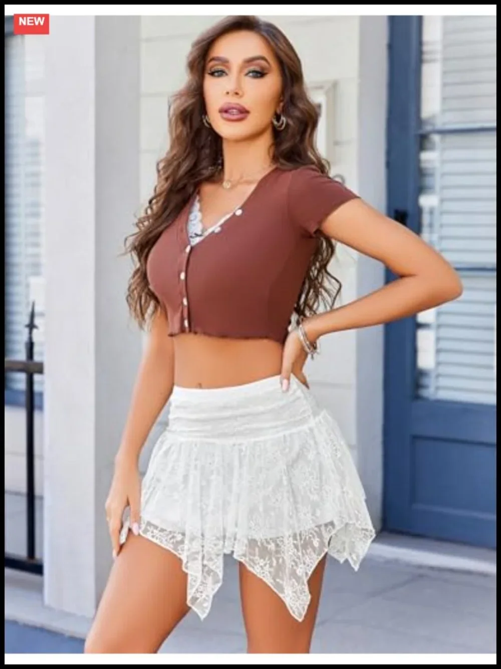 Flowy Lace Asymmetrical Mini Skirt High Stretch Club Rave Y2K